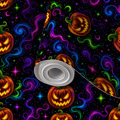 Papier peint adhésif à peler et coller, lanternes colorées, tourbillons colorés, étoiles, noir, auto-adhésif et amovible 24 po x 118 po (60 x 300 cm)