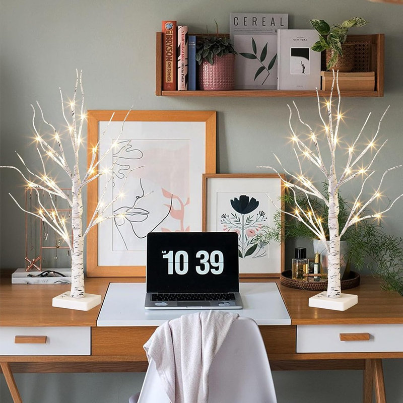 Birch Tree With LED Lights - Set Of 2, LED Table...