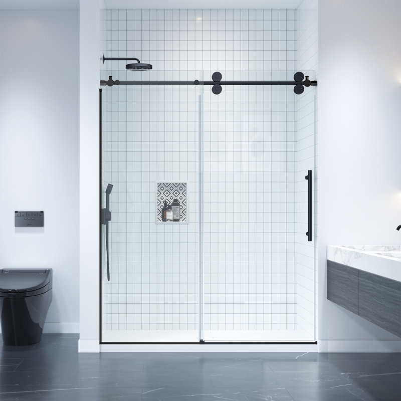 60 IN. W X 79 IN. H Frameless Double Roller Shower Door In Black