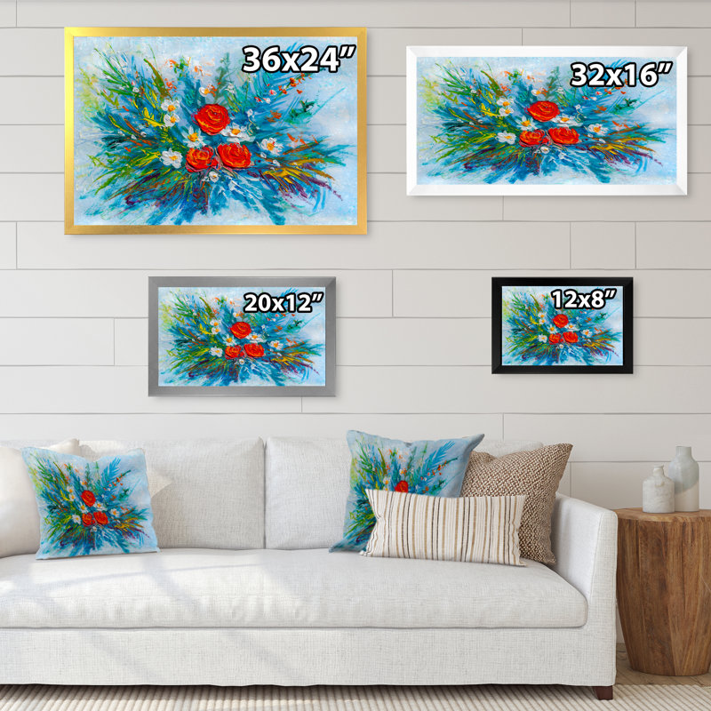 Impressionniste bouquet de fleurs - Reproduction de photo sur toile, Toile avec cadre noir, H 8 po x l 12 po x P 1 po
