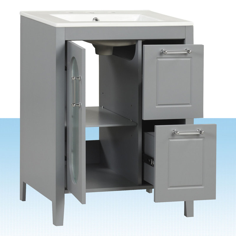 Issabela 24 " W Freestanding Standard Free Standing 1 Single Vanity Bathroom Vanity With Ceramic Top, Gray