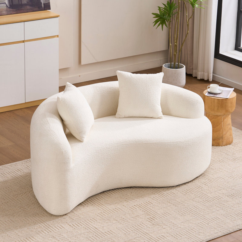 Full Sponge Chenille Curved Compression Double Sofa, White