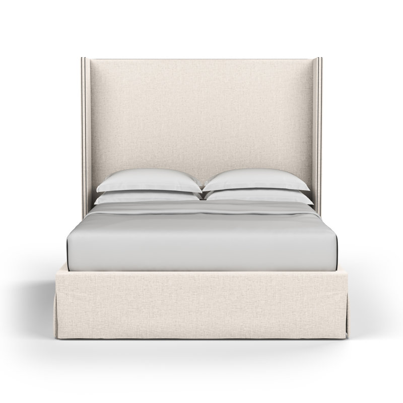 Kaiser Upholstered Wingback Bed, Queen, Plush Velvet Alabaster