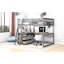 Lit mezzanine double avec bureau et tablettes, fabrication en bois de pin gris pour une grande chambre à coucher-426567976-426567982