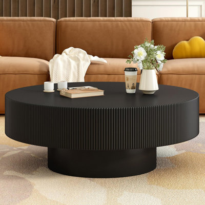 Modern Minimalist Round Coffee Table | 6.8'' Thick Fluted Tabletop | Sturdy Base | Easy Assembly for Living Room
