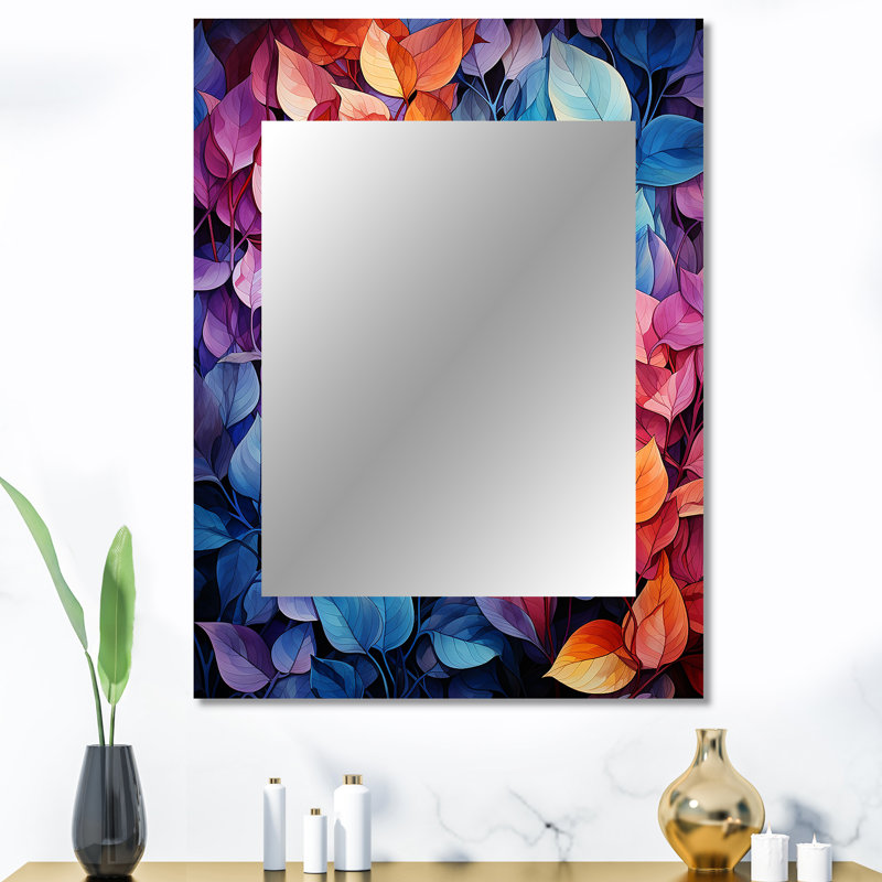 «Colorful Leaf Dreamscape - Leaves», miroir mural unique, miroir traditionnel, art imprimé en métal, 40 po x 30 po