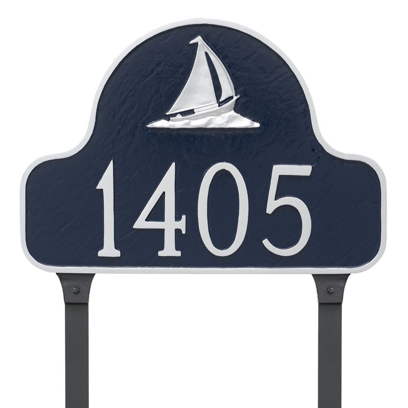 Sailboat Arch Address plaque, Yes, Navy/Gold