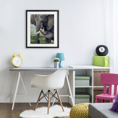 Baby Elephant And Mother Framed Print Under Glass, design by James Corwin