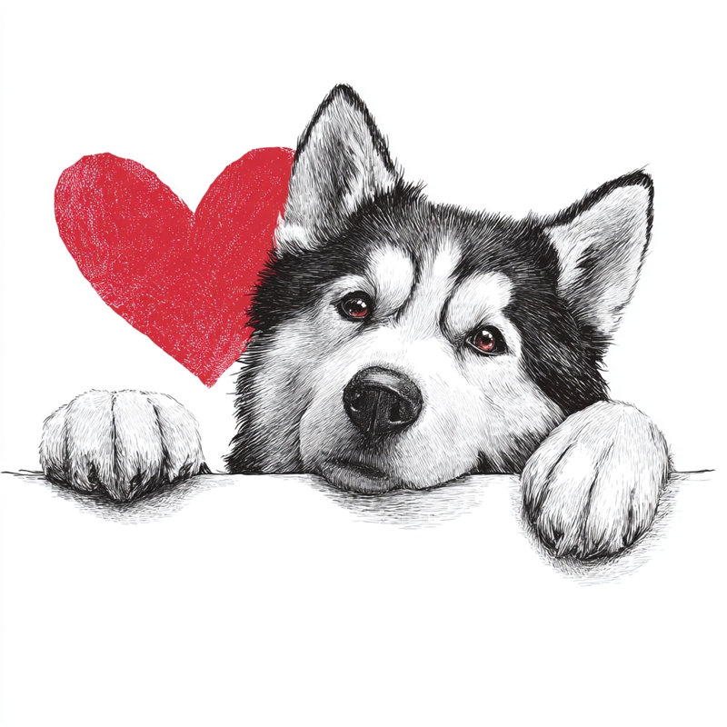 «Husky Love», art mural sur toile tendue, L 12 po x H 12 po x P 1 po