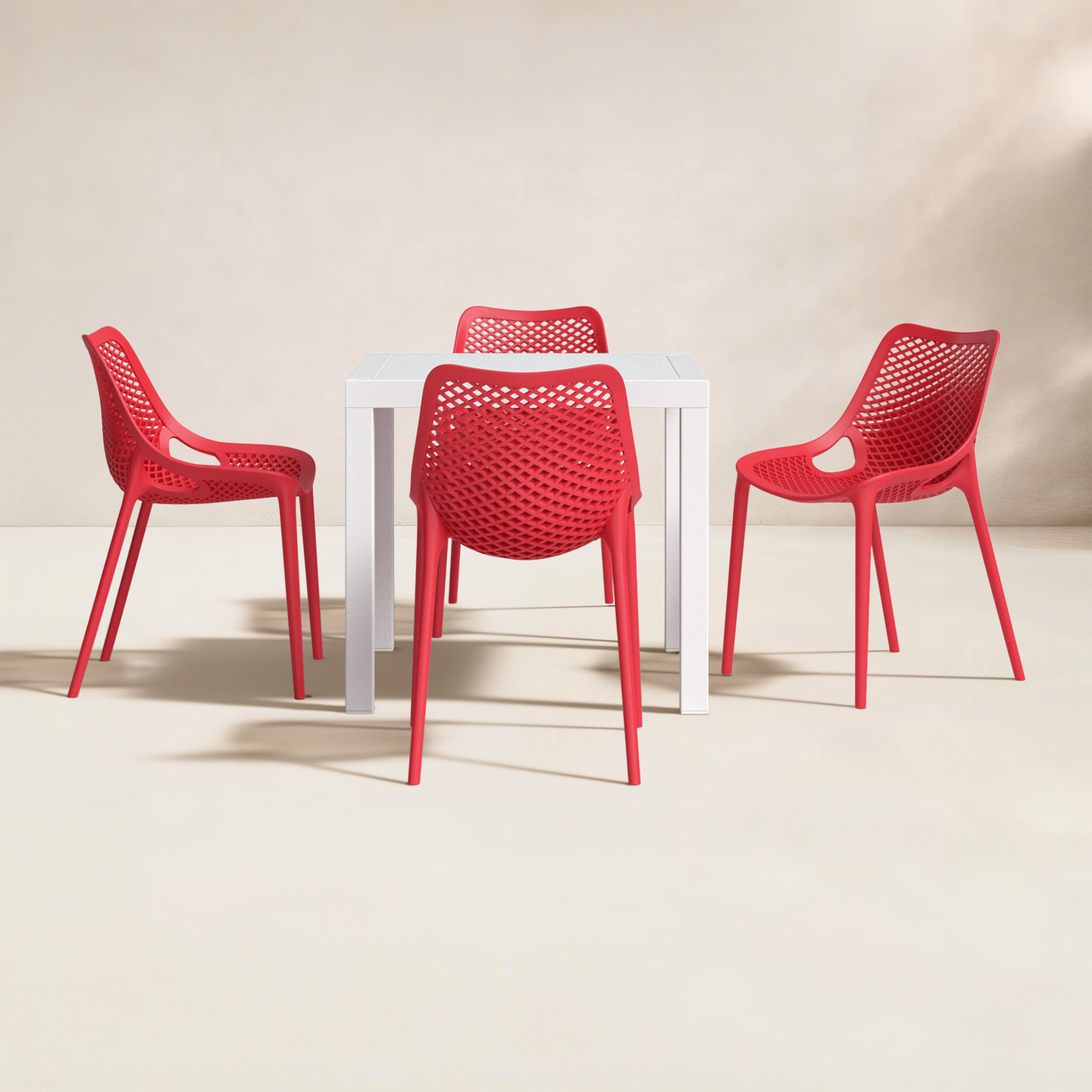 Asherton 32" Patio Dining Set, White/Red