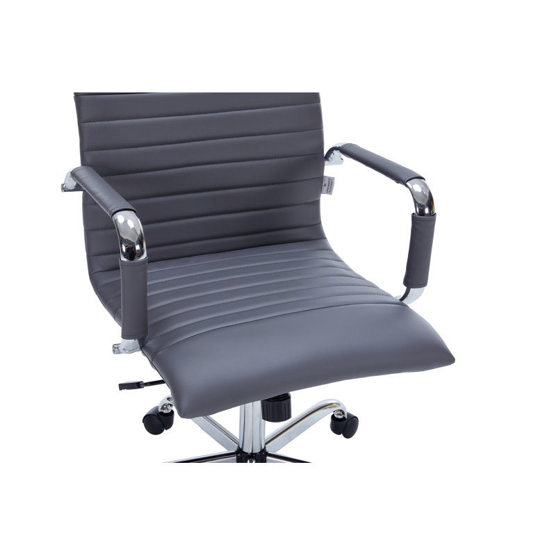 Sorrells Mid Back Leather Office Chair Adjustable Height Swivel Tilt Ergonomic Executive Conference Chair, Gray