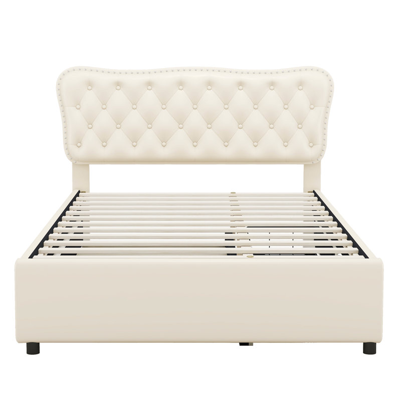 Upholstered Bed 140*200 Cm (90*190 Cm) With Trundle Bed And 2 Drawers, Beige
