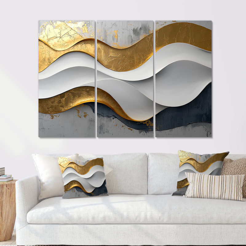 Newman VI - art mural vagues - 3 panneaux, H 28 po x l 36 po, Toile tendue, Ne s’applique pas