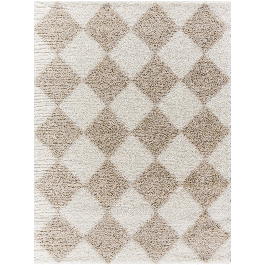 Rectangle Tifini Geometric Machine Woven Polyester Area Rug in Tan/Cream Foundry Select Rug 
