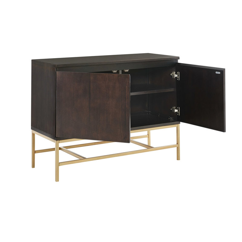 Rangement décoratif en bois brun - Structure solide, 2 tablettes intérieures en métal doré, tablettes