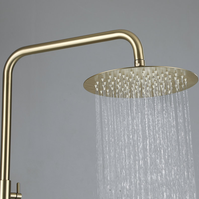 Adjustable Height 33.46-47.24” Complete Shower System, Solid Brass Shower Faucet Set with Tub Spout, Brushed Gold