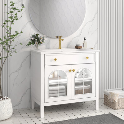 Meuble-lavabo autoportant avec tablette de rangement