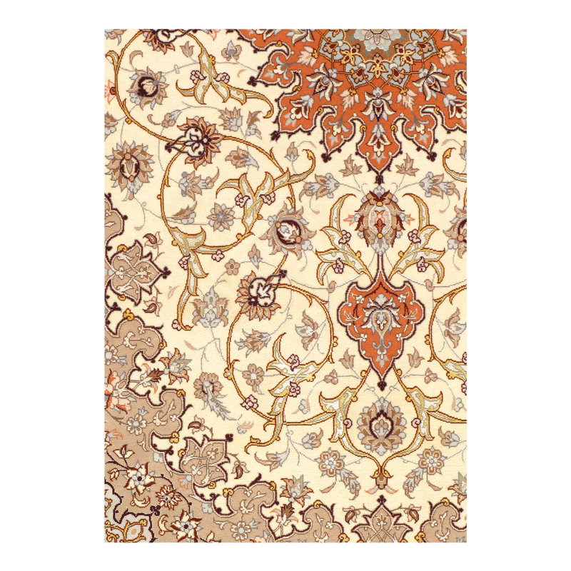 Tapis unique pêche / ivoire noué à la main 4 pi 9 po x 7 pi 5 po Isfahan