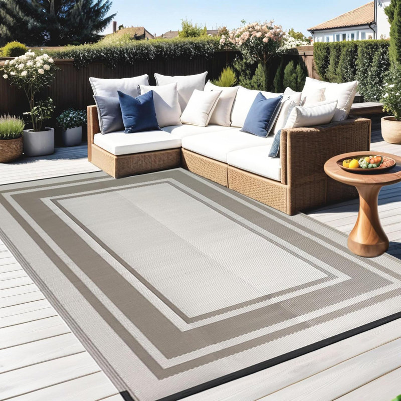 Outdoor Rug  Waterproof For Patio Clearance, Plastic Straw Mat For Camping,Porch,RV,Reversible, Light Coffee