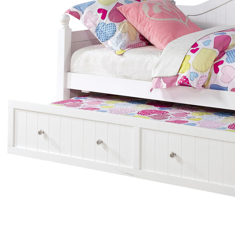 Lit de jour simple blanc avec couchette, L 81,5 po, Tissu blanc