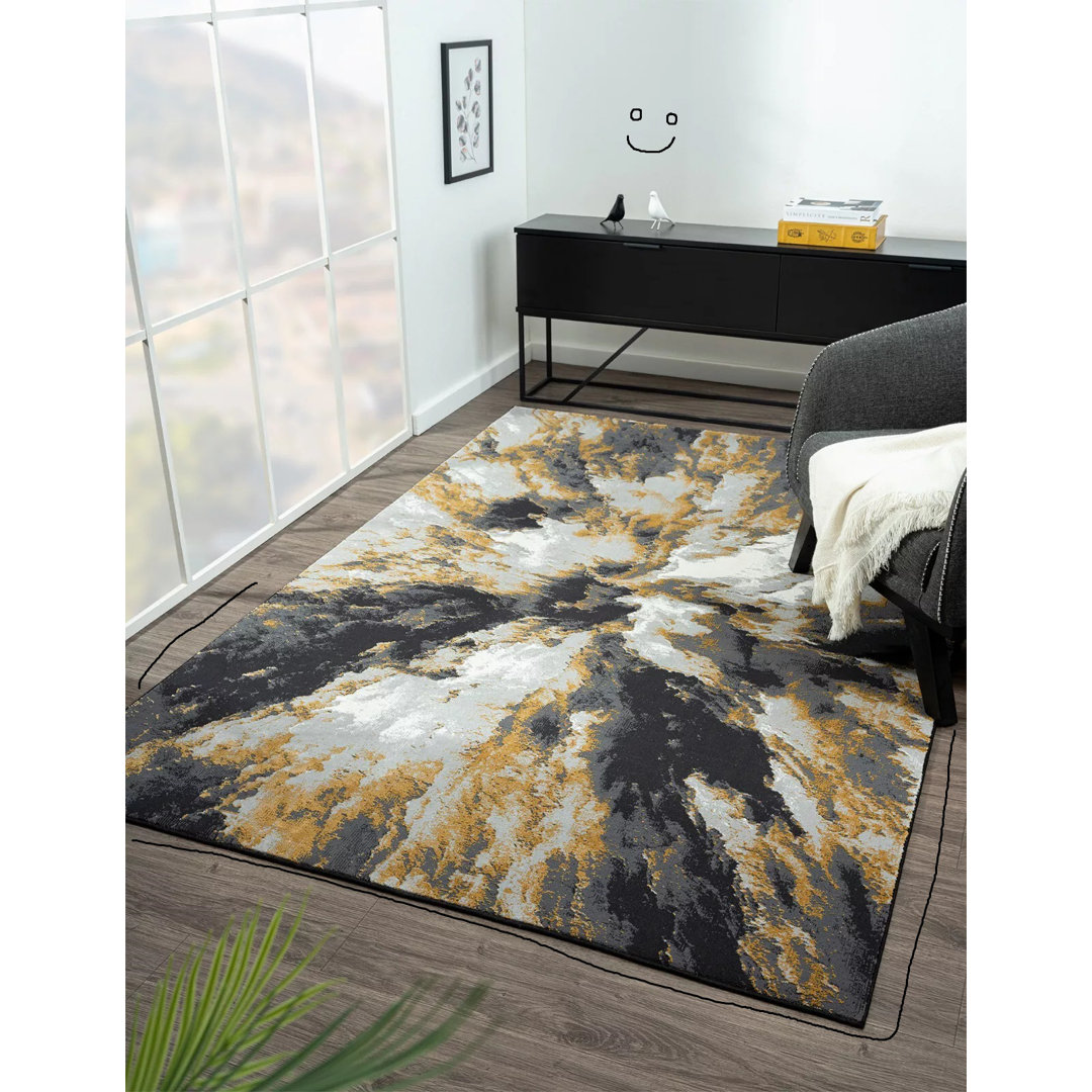 Abstract Machine Woven Flatweave Ochre Area Rug