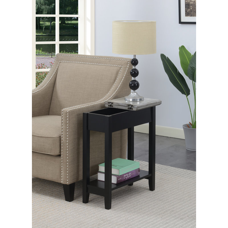 Carbin 24" Tall Flip Top End Table, Faux Birch/Black