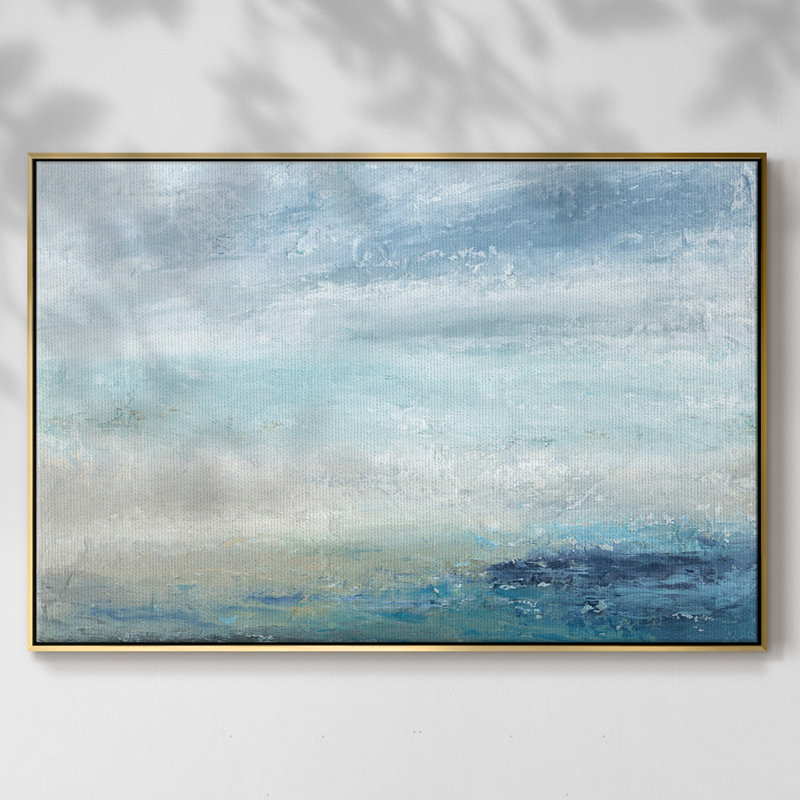 «Coming Ashore», peinture sur toile encadrée, H 27 po x l 41 po x P 2 po, Encadrement doré