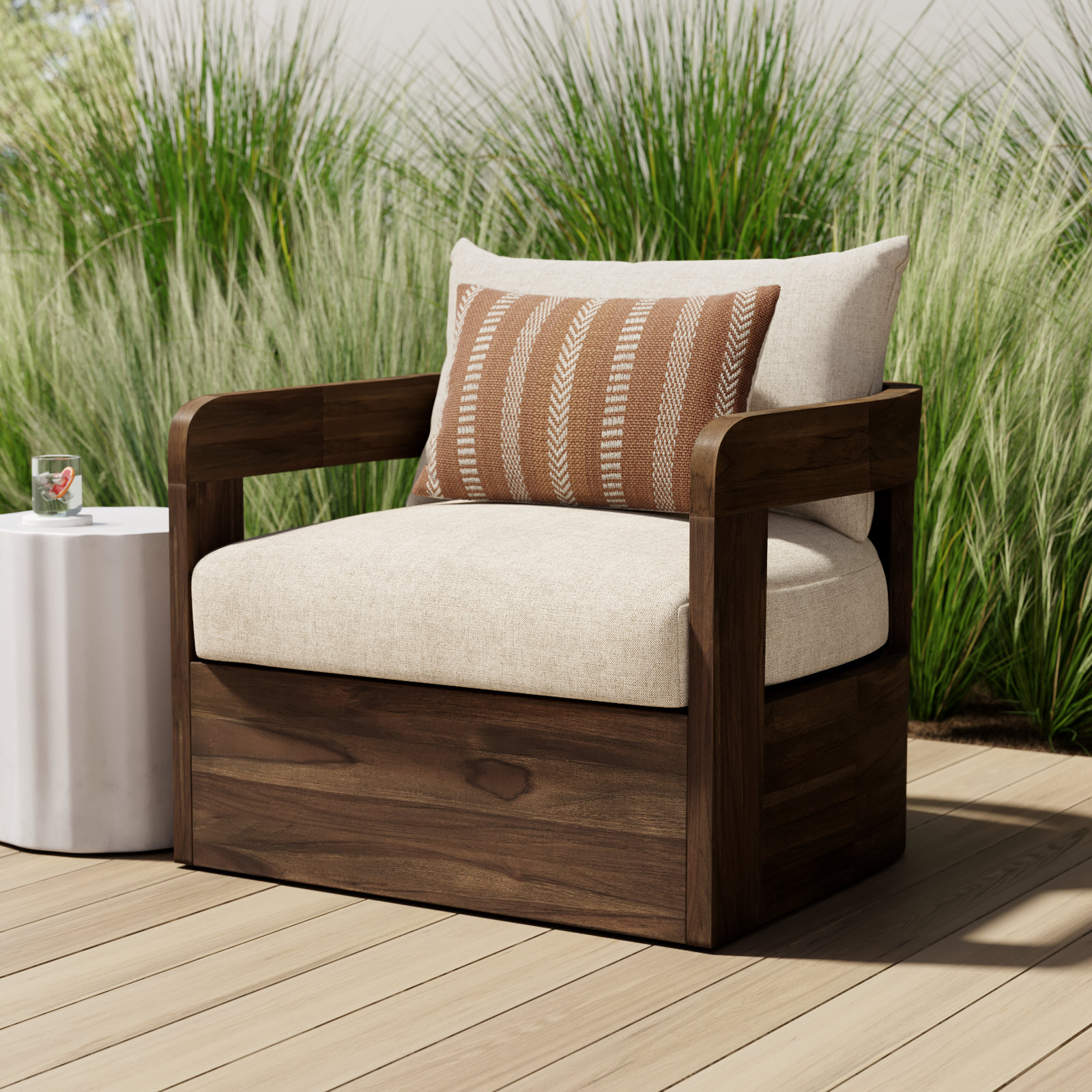 Ewan Outdoor Swivel Chair, Stained Toasted Brown, Ellor Beige