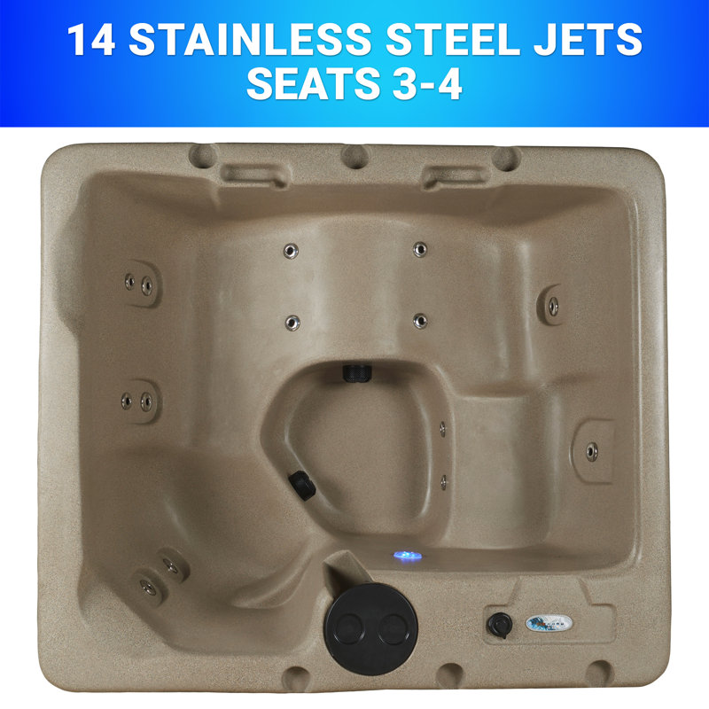 Beige 4-Person Electric Rectangle Hot Tub with Jets