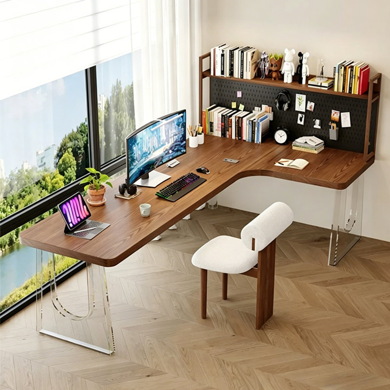 Bureau en bois de noyer en L massif, 61.02" H x 62.99" W x 47.24" D, Right Hand Return