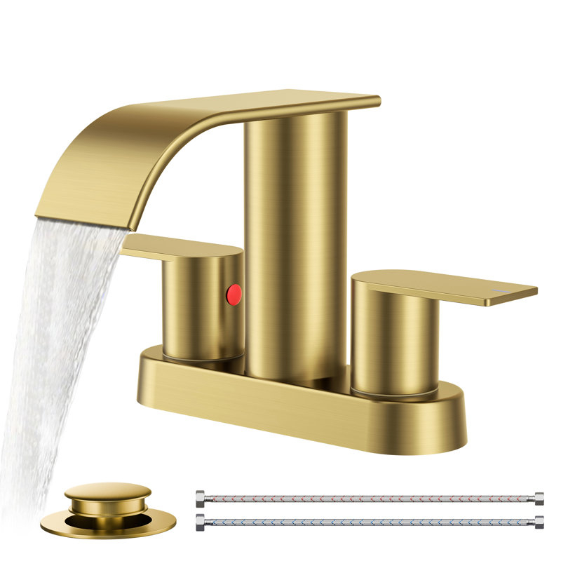 Robinet de salle de bain à ensemble central avec drain, robinet de salle de bain à 2 poignées, Or brossé
