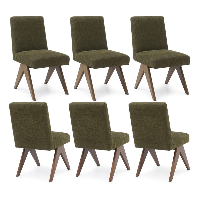 Chaise de salle à manger rembourrée en bois massif de 18 po de hauteur (ensemble de 6), Vert
