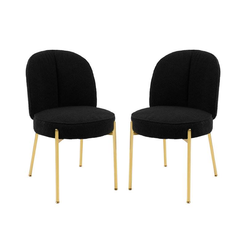 Teddy Fabric Dining Chair with Golden Legs (Set of 2), Black