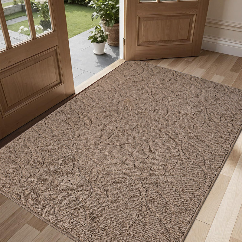 Tapis d'entrée antidérapant Floral, L 32 po x L 48 po, Kaki
