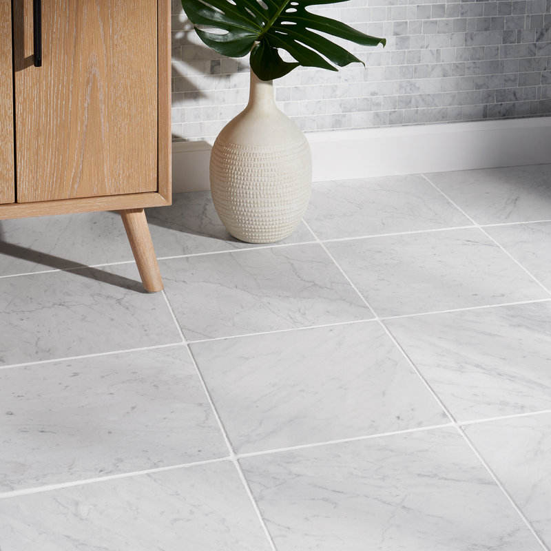 Avanti 12x12 Tumbled Marble Tile, Carrara White