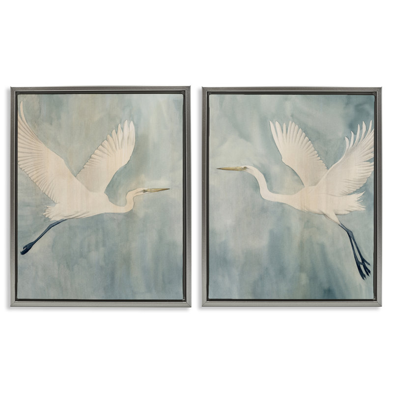 Ensemble de cadre flottant 2 pièces Island Specter Egrets, design par Grace Popp, Cadre flottant gris lustré