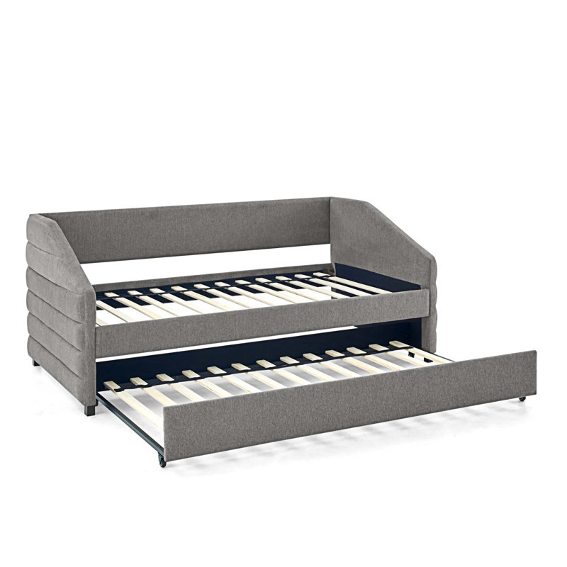 Lit de jour rembourré avec couchette Navil, Gris, Lit simple