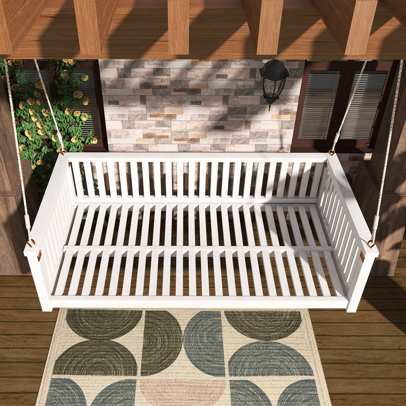 Lit balançoire pour lit simple d'extérieur avec structure et cordes en bois minimalistes