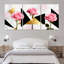 Roses roses avec motifs géométriques dorés et noirs, impression sur toile abstraite moderne (ensemble de 3)-1740028700