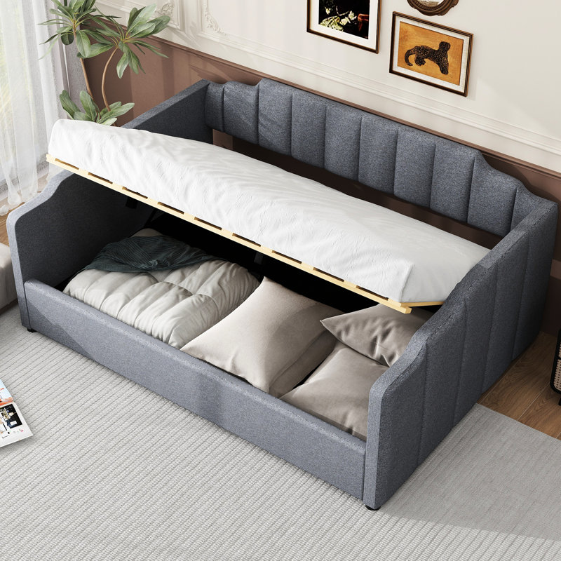 Upholstered Daybed With Storage, Full Size, Gray - Comfortable & Versatile Sleeping Solution Underneath Elegant Bedroom Bed