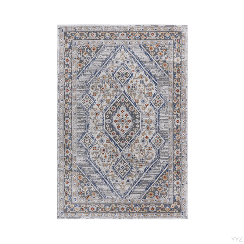 LOOM & LUXE Collection 6X9 Blue/Cream/Bordered Non-Shedding Living Room Bedroom Dining Home Office Stylish And Stain Resistant Area Rug