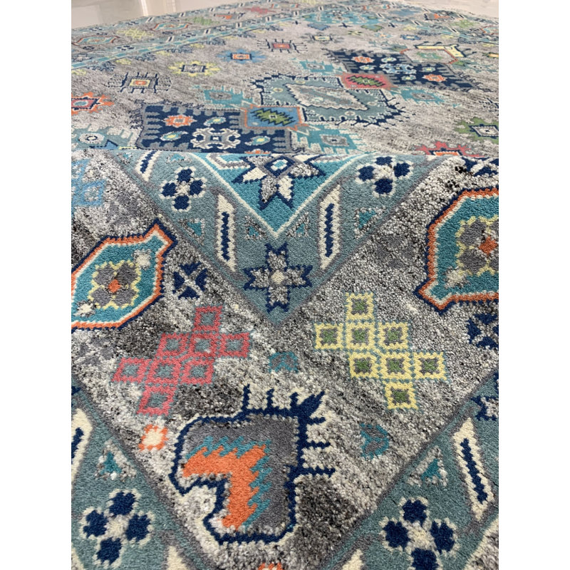 Jasmine Radiant Gray Hand Knotted Wool Area Rug, Rectangle 8' x 10'