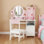 Ensemble coiffeuse et coiffeuse pour tout-petits 2 en 1 avec lumière réglable, meuble-lavabo blanc et rose avec tablette de rangement ouverte pour filles