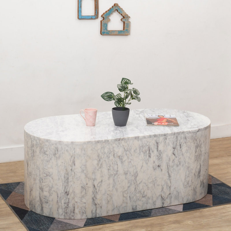 Marble Coffee Table, White, 18" H x 48" L x 24" W