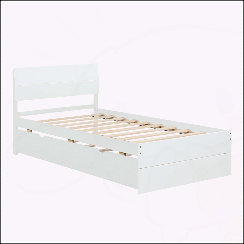 Cadre de lit simple élégant avec tête de lit lustrée et lit gigogne pratique pour un confort accru, Blanc crémeux