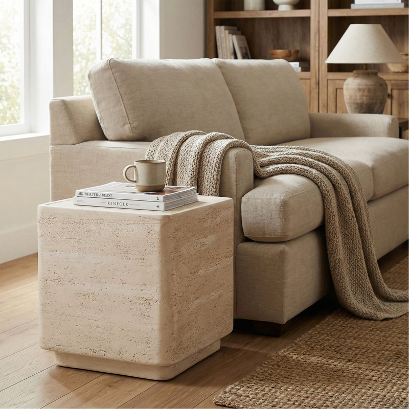Table d'appoint d'extérieur Mgo, fini travertin beige, ensemble de 1