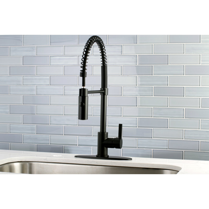 Kingston Brass Continental Single-Handle 1-Hole Deck Mount Pre-Rinse Kitchen Faucet, Matte Black