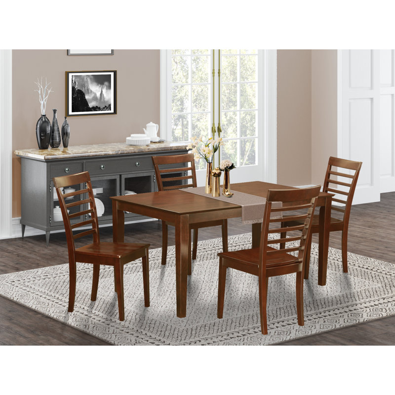 Ensemble de table de cuisine 5 pièces pour 4 personnes comprenant une table de salle à manger rectangulaire et 4 chaises de salle à manger, 36 x 60 pouces, acajou