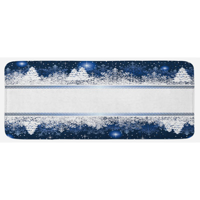 Tapis de cuisine abstrait à thème d’hiver frosty et les étoiles et les étoiles yuletide d’art bleu foncé