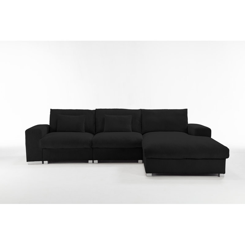 Space Magician Sectional with Ergonomic Backrest and Solid Wood Frame, Black Polyester